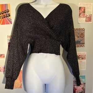 Lulu's Black Metallic Knit Top